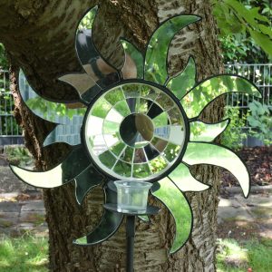 Sonne mit Spiegelmosaik & Kerzenhalter / Metall Ständer o. Wandhalter / 380mm Ø